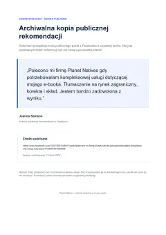 Publiczna rekomendacja Joanny Samson dotycząca tłumaczenia, korekty i składu e-booka