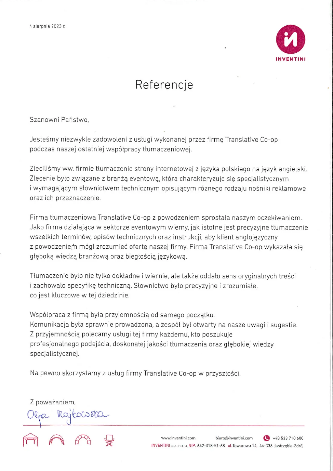Podpisana referencja INVENTINI dla wcześniejszej nazwy Planet Natives